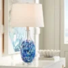 360 Lighting Marnie Modern Coastal Table Lamp 28" Tall Blue Art Glass White Fabric Drum Shade For Bedroom Living Room Bedside Nightstand Office House -360 Lighting GUEST 40a8daad cf1b 46fd 9e01 f96e9ad10af6