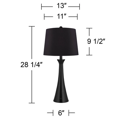 360 Lighting Karl Modern Table Lamps 28 1/4" Tall Set Of 2 Black Metal With USB And AC Power Outlet In Base Faux Silk Shade For Bedroom House Home 5 360 Lighting Karl Modern Table Lamps 28 1/4" Tall Set Of 2 Black Metal With USB And AC Power Outlet In Base Faux Silk Shade For Bedroom House Home - Image 3
