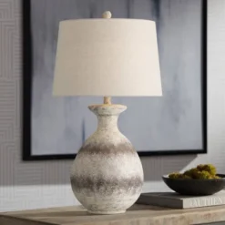 360 Lighting Lorraine 27" Tall Farmhouse Rustic Coastal Country Cottage Table Lamp Beige Finish Terracotta Single White Shade Living Room Bedroom