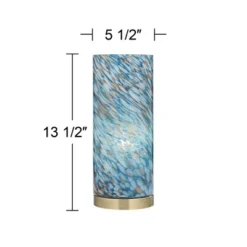 360 Lighting Modern Coastal Accent Table Lamp 13 1/2" High Brass Blue Art Glass Cylinder Shade For Bedroom Living Room Nightstand -360 Lighting GUEST 42679a66 3f74 4bcf 92cd e470fe3056c2
