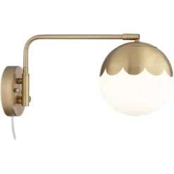 360 Lighting Kelowna Mid Century Modern Swing Arm Wall Lamp Brass Plug-in Light Fixture Globe Glass Shade For Bedroom Bedside Living Room Reading Home -360 Lighting GUEST 4299e71a d79a 43be b329 edc2b283d37e 1