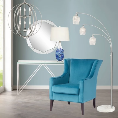 360 Lighting Marnie Modern Coastal Table Lamp 28" Tall Blue Art Glass White Fabric Drum Shade For Bedroom Living Room Bedside Nightstand Office House 10 360 Lighting Marnie Modern Coastal Table Lamp 28" Tall Blue Art Glass White Fabric Drum Shade For Bedroom Living Room Bedside Nightstand Office House - Image 8