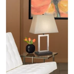 360 Lighting Modern Accent Table Lamp 22 3/4" High Brushed Nickel Open Geometric Metal Rectangular Linen Fabric Shade For Bedroom Living Room House -360 Lighting GUEST 4451af63 ac5d 4959 b47c 945fb5ba632f