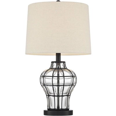 360 Lighting Hudson Rustic Table Lamps 23" High Set Of 2 Dark Bronze Blown Clear Glass Gourd Burlap Fabric Drum Shade For Bedroom Living Room Bedside 9 360 Lighting Hudson Rustic Table Lamps 23" High Set Of 2 Dark Bronze Blown Clear Glass Gourd Burlap Fabric Drum Shade For Bedroom Living Room Bedside - Image 7