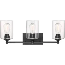 360 Lighting Bellings Modern Wall Light Black Metal Hardwire 24" 3-Light Fixture Clear Glass Cylinder Shade For Bedroom Bathroom Vanity Reading House -360 Lighting GUEST 454fc3e2 122b 4e19 b284 0abac1f9f545
