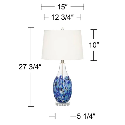 360 Lighting Marnie Modern Coastal Table Lamp 28" Tall Blue Art Glass White Fabric Drum Shade For Bedroom Living Room Bedside Nightstand Office House 5 360 Lighting Marnie Modern Coastal Table Lamp 28" Tall Blue Art Glass White Fabric Drum Shade For Bedroom Living Room Bedside Nightstand Office House - Image 3