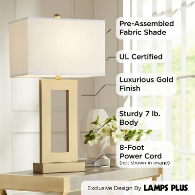 360 Lighting Marshall Modern Table Lamp 30" Tall Gold Open Base Oatmeal Rectangular Shade For Bedroom Living Room Bedside Nightstand Office House Home 4 360 Lighting Marshall Modern Table Lamp 30" Tall Gold Open Base Oatmeal Rectangular Shade For Bedroom Living Room Bedside Nightstand Office House Home - Image 2