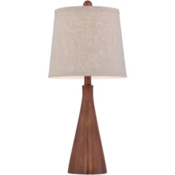 360 Lighting Fraiser Modern Accent Table Lamp 23 1/2" High Brown Faux Wood Oatmeal Drum Shade For Bedroom Living Room Bedside Nightstand Office Kids -360 Lighting GUEST 48092781 2b61 43c7 9707 6313273c5557