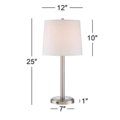 360 Lighting Camile Modern Table Lamps 25" High Set Of 2 Brushed Nickel With USB Charging Port Off White Drum Shade For Living Room Office House Desk -360 Lighting GUEST 4834b278 013c 4614 b210 0838bf7afeb4 1