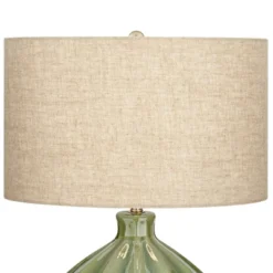360 Lighting Modern Table Lamp With USB Charging Port 20.5" High Green Ribbed Ceramic Oatmeal Fabric Drum Shade For Bedroom Desk (Color May Vary) -360 Lighting GUEST 4834d73a ef63 4f38 bd76 bd4a0f3762fc