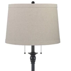 360 Lighting Dyna Traditional 58" Tall 2-Light Standing Floor Lamp Skinny Pole Pull Chain Black Finish Living Room Bedroom House Burlap Taupe Shade