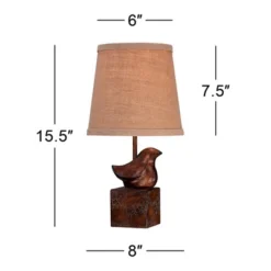 360 Lighting Rustic Farmhouse Accent Table Lamp 15 1/2" High Set Of 2 Sculptural Crackle Dark Bronze Brown Natural Burlap Drum Shade For Bedroom House -360 Lighting GUEST 48c73cee 1c9b 41c9 bf38 b6b81f3c975c