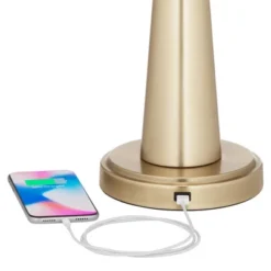 360 Lighting Modern Table Lamps 25" High Set Of 2 With USB Charging Port Brass Metal Beige Drum Shade For Bedroom Living Room House Desk Bedside Home -360 Lighting GUEST 49051537 64ba 40bc ad56 8822180e177c
