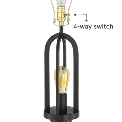 360 Lighting Marcel Rustic Farmhouse Floor Lamp 64" Tall Black Metal With LED Nightlight Natural Linen Drum Shade For Living Room Bedroom Office House 5 360 Lighting Marcel Rustic Farmhouse Floor Lamp 64" Tall Black Metal With LED Nightlight Natural Linen Drum Shade For Living Room Bedroom Office House - Image 3