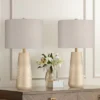 360 Lighting Mira 25 1/4" High Modern Table Lamps Set Of 2 Textured Gold Finish Oatmeal Shade Living Room Bedroom Bedside Nightstand House Office -360 Lighting GUEST 4ae202e6 5f9a 48df 9924 9da76555f849