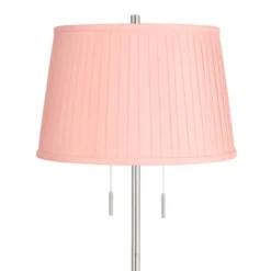 360 Lighting Abba Modern 66" Tall Standing Floor Lamp Skinny Pole Pull Chain Silver Metal Brushed Nickel Finish Living Room Pleated Peach Pink Shade