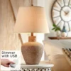 360 Lighting Rustic Farmhouse Table Lamp 29" Tall With USB Dimmer Brown Leaf Hammered Off White Shade For Bedroom Living Room House Bedside Nightstand -360 Lighting GUEST 4d1ab667 61fa 4fe9 848b e26f13ccc28e