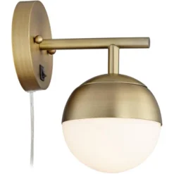 360 Lighting Luna Modern Wall Lamps Set Of 2 Brass Metal Plug-in 5 1/2" Light Fixture Frosted Glass Shade For Bedroom Reading Living Room Hallway Home -360 Lighting GUEST 4d4b1f6c 8ff2 4930 8741 672da4a4e919