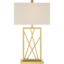 360 Lighting Claudia 26 1/2" Tall Square Modern Glam Luxe Table Lamp Gold Finish Metal Single White Shade Living Room Bedroom Bedside Nightstand House -360 Lighting GUEST 4dac601d 0638 434c 856d dab4ab9e3b0c