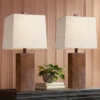 360 Lighting Modern Rustic Accent Table Lamps 23" High Set Of 2 Faux Wood Rectangular Block Brown Tan Fabric Shade For Bedroom Living Room House Home