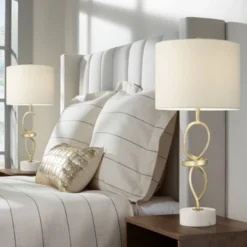 360 Lighting Liza 26 1/2" Tall Luxe Modern Glam Table Lamps Set Of 2 Gold Living Room Bedroom Bedside Nightstand House Kitchen Entryway White Shade