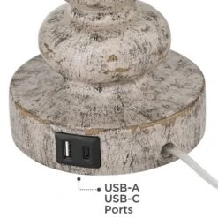 360 Lighting Jordanna 26" High Candlestick Farmhouse Rustic Country Cottage Table Lamps Set Of 2 USB Port White Distressed Finish Living Room Charging -360 Lighting GUEST 4ec3960f 4fe2 4dd4 af6b 7f0f18b43226