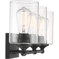 360 Lighting Bellings Modern Wall Light Black Metal Hardwire 24" 3-Light Fixture Clear Glass Cylinder Shade For Bedroom Bathroom Vanity Reading House -360 Lighting GUEST 4ed3bdb4 b4f2 4e04 9e9c 17801892d660