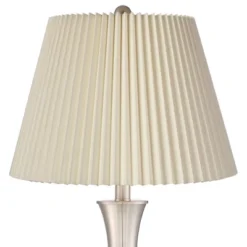 360 Lighting Simon Modern Table Lamps 25 1/2" High Set Of 2 Brushed Nickel With USB Charging Port Ivory Linen Shade For Bedroom Living Room House Desk