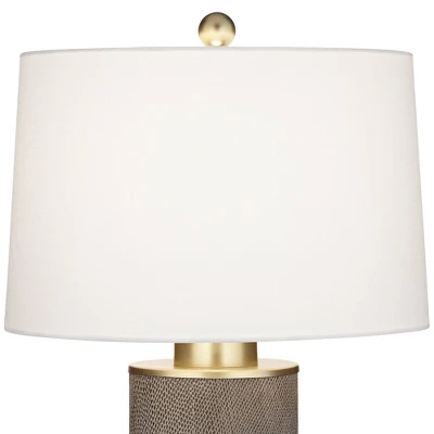 360 Lighting Gilson Modern Table Lamps 24 1/2" High Set Of 2 Gray Glaze Ceramic White Drum Shade For Bedroom Living Room Bedside Nightstand Office 5 360 Lighting Gilson Modern Table Lamps 24 1/2" High Set Of 2 Gray Glaze Ceramic White Drum Shade For Bedroom Living Room Bedside Nightstand Office - Image 3