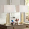 360 Lighting Sonia Modern Table Lamps 29 1/2" Tall Set Of 2 Gold Metal With Dual USB Charging Ports White Rectangular Shade For Bedroom Living Room -360 Lighting GUEST 4fb76d06 dfd6 4fb6 a958 51134ee2c0b0