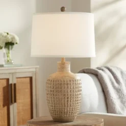 360 Lighting Delon 26 1/2" Tall Jar Farmhouse Rustic Country Cottage Table Lamp Brown Beige Terra Cotta Finish Single White Shade Living Room Bedroom