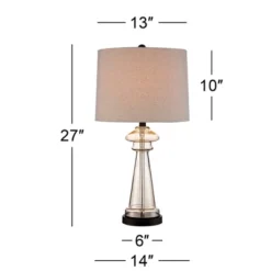 360 Lighting Traditional Table Lamps 27" Tall Set Of 2 Clear Champagne Glass Taupe Drum Shade For Bedroom Living Room House Bedside Nightstand Office -360 Lighting GUEST 51513baf dd09 4d1d 8483 651dc9f57a68