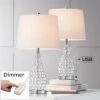 360 Lighting Sergio Modern Accent Table Lamps 23 1/2" High Set Of 2 Acrylic Chrome USB Charging Port White Drum For Bedroom Living Room Bedside Desk -360 Lighting GUEST 5193c882 c22e 463a 870d c20ec1e5bda2