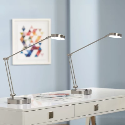 360 Lighting Jarrett 19" High Small Modern Desk Lamps Set Of 2 Adjustable LED Silver Satin Nickel Finish Metal Home Office Living Room Bedroom Bedside 3 360 Lighting Jarrett 19" High Small Modern Desk Lamps Set Of 2 Adjustable LED Silver Satin Nickel Finish Metal Home Office Living Room Bedroom Bedside
