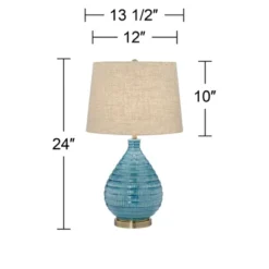 360 Lighting Kayley Modern Mid Century Table Lamp 24" High Sky Blue Glaze Textured Ceramic Linen Tapered Drum Shade For Bedroom Living Room Bedside -360 Lighting GUEST 5249729c cb6b 4dc7 9f6f 55b5bfe0f044