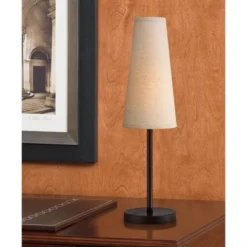 360 Lighting Modern Table Lamp 26" High Espresso Bronze Metal Off White Linen Cone Shade For Bedroom Living Room House Home Bedside Nightstand Office