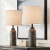 360 Lighting 24" High Mid Century Modern Farmhouse Rustic Table Lamps Set Of 2 Black Finish Oatmeal Shade Living Room Bedroom Bedside Nightstand House -360 Lighting GUEST 537d23b7 b4fd 4434 9868 366ed699ae89