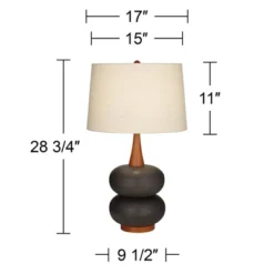 360 Lighting Amelia 28 3/4" Tall Mid Century Modern End Table Lamp Matte Black Ceramic Wood Single Living Room Bedroom Bedside Oatmeal Shade -360 Lighting GUEST 53ce4ee9 eff7 4762 8200 d1110b6ab340