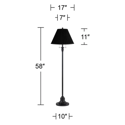 360 Lighting Dyna Traditional 58" Tall 2-Light Standing Floor Lamp Skinny Pole Pull Chain Black Finish Living Room Bedroom House Pleated Black Shade 5 360 Lighting Dyna Traditional 58" Tall 2-Light Standing Floor Lamp Skinny Pole Pull Chain Black Finish Living Room Bedroom House Pleated Black Shade - Image 3