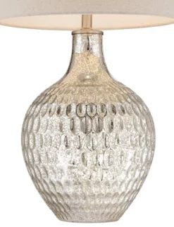 360 Lighting Waylon 28" Tall Modern Luxe Coastal End Table Lamps Set Of 2 Silver Mercury Glass Off-White Shade Living Room Bedroom Bedside Nightstand -360 Lighting GUEST 54063a2c 37bc 4476 a978 bdfdc6cf04ec