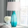 360 Lighting Stella Modern Coastal Table Lamp 30" Tall Fluted Blue Ribbed Glass White Drum Shade For Bedroom Living Room Bedside Nightstand Office -360 Lighting GUEST 545bb10e 68c7 44fb 8410 7491b61c33a0