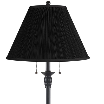 360 Lighting Dyna Traditional 58" Tall 2-Light Standing Floor Lamp Skinny Pole Pull Chain Black Finish Living Room Bedroom House Pleated Black Shade 3 360 Lighting Dyna Traditional 58" Tall 2-Light Standing Floor Lamp Skinny Pole Pull Chain Black Finish Living Room Bedroom House Pleated Black Shade