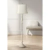 360 Lighting Vintage Shabby Chic Floor Lamp 60" Tall Antique White Washed Creme Fabric Drum Shade For Living Room Reading Bedroom Office