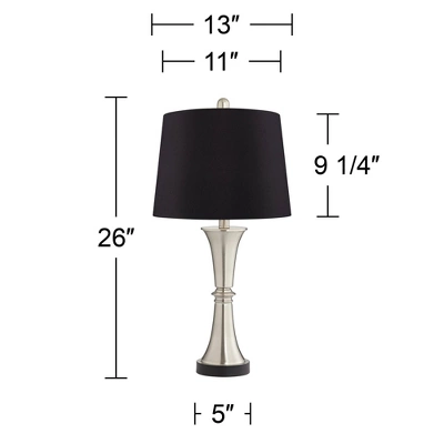 360 Lighting Seymore Modern Table Lamps 26" High Set Of 2 Silver With USB Charging Port LED Touch On Off Black Faux Silk Drum Shade For Bedroom Desk 8 360 Lighting Seymore Modern Table Lamps 26" High Set Of 2 Silver With USB Charging Port LED Touch On Off Black Faux Silk Drum Shade For Bedroom Desk - Image 6