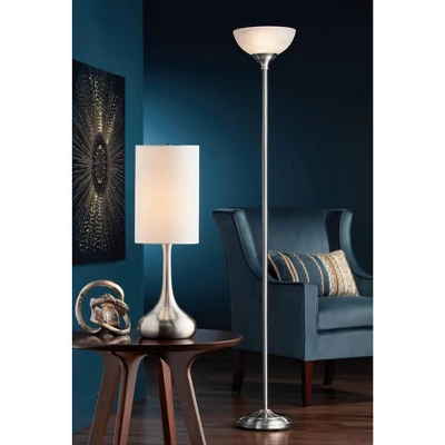 360 Lighting Maddox Modern Torchiere Floor Lamp 71" Tall Satin Nickel Silver Metal Alabaster Glass Shade For Living Room Bedroom Office House Home 9 360 Lighting Maddox Modern Torchiere Floor Lamp 71" Tall Satin Nickel Silver Metal Alabaster Glass Shade For Living Room Bedroom Office House Home - Image 7