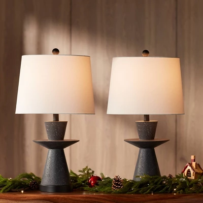 360 Lighting Fiona 24 1/2" High Mid Century Modern Table Lamps Set Of 2 USB Port Black Metal White Shade Living Room Charging Bedroom Bedside House 7 360 Lighting Fiona 24 1/2" High Mid Century Modern Table Lamps Set Of 2 USB Port Black Metal White Shade Living Room Charging Bedroom Bedside House - Image 5