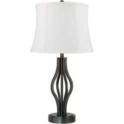 360 Lighting Heather Modern Industrial Table Lamps 25 3/4" High Set Of 2 Dark Iron With USB Charging Port White Softback Drum Shade For Bedroom Desk -360 Lighting GUEST 561a263d adf3 4a50 a21d bec7d9e7491b