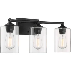 360 Lighting Bellings Modern Wall Light Black Metal Hardwire 24" 3-Light Fixture Clear Glass Cylinder Shade For Bedroom Bathroom Vanity Reading House -360 Lighting GUEST 56328737 aced 459d 9fb3 745f9490c4f0