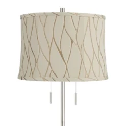 360 Lighting 31 360 Lighting Abba Modern 65" Tall Standing Floor Lamp Skinny Pole Twin Pull Chain Silver Metal Brushed Steel Finish Bedroom Drum Kinmen Cream Shade