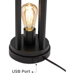 360 Lighting Marcel Industrial Table Lamps 24 1/4" High Set Of 2 Black With LED Nightlight USB Port Natural Shade For Bedroom Living Room House Desk -360 Lighting GUEST 575ec9d3 9007 4e91 b9d9 92fb093548cd 1